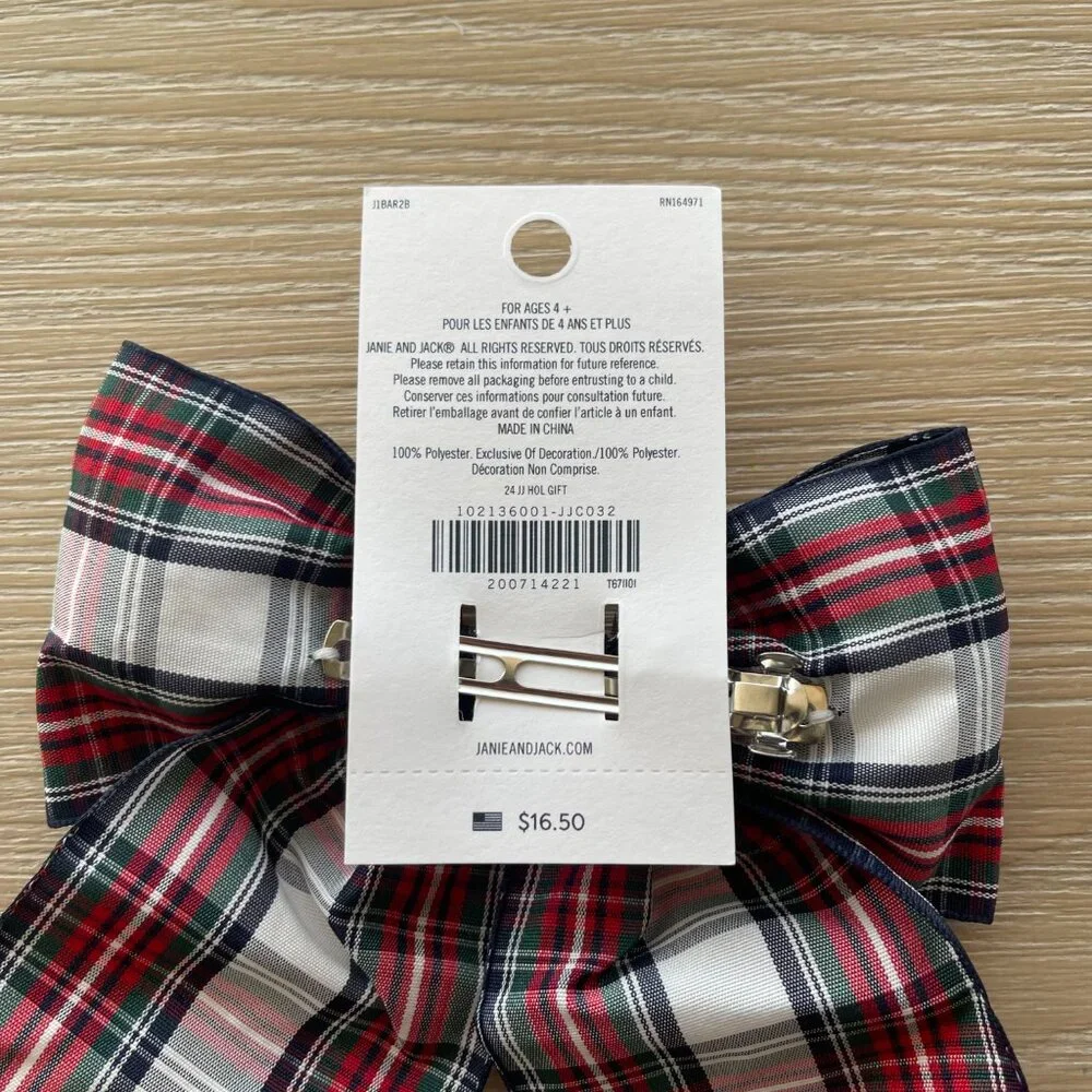Janie and Jack Tartan Plaid Hair Bow Barrette